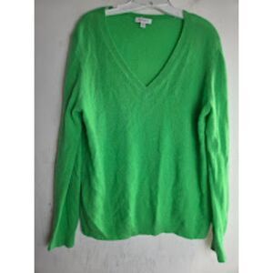 Nordstrom Women Green V-Neck 100% Cashmere Knit Sweater size X-Large